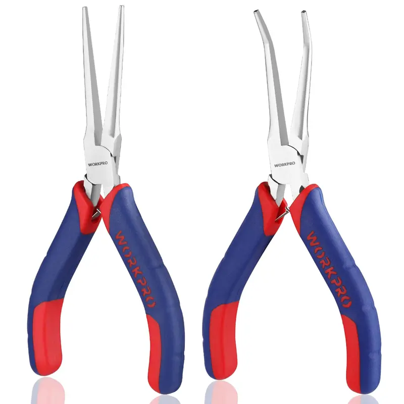 WORKPRO 2-teiliges 6-Zoll-Mini-Spitzzangen-Set, lange Spitzzangen, gebogene Spitzzangen