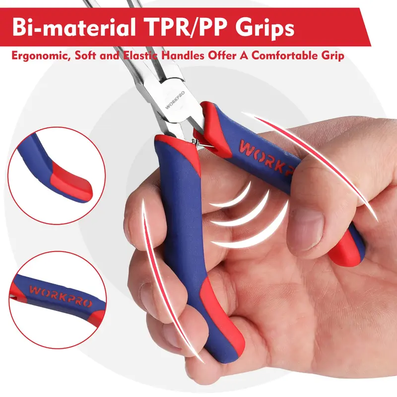 WORKPRO 2-teiliges 6-Zoll-Mini-Spitzzangen-Set, lange Spitzzangen, gebogene Spitzzangen