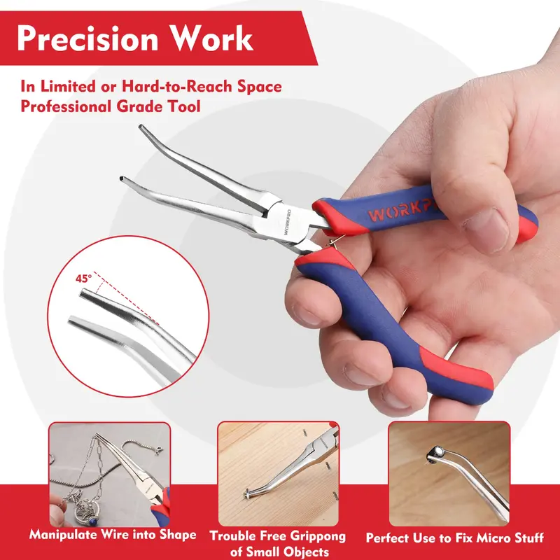WORKPRO 2-teiliges 6-Zoll-Mini-Spitzzangen-Set, lange Spitzzangen, gebogene Spitzzangen