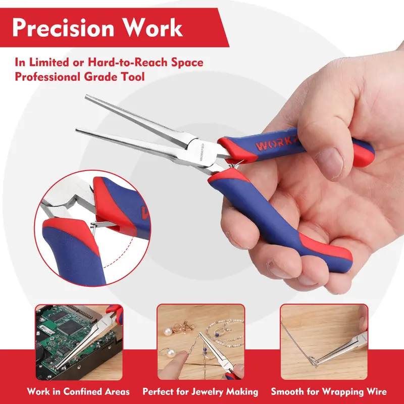 WORKPRO 2-teiliges 6-Zoll-Mini-Spitzzangen-Set, lange Spitzzangen, gebogene Spitzzangen
