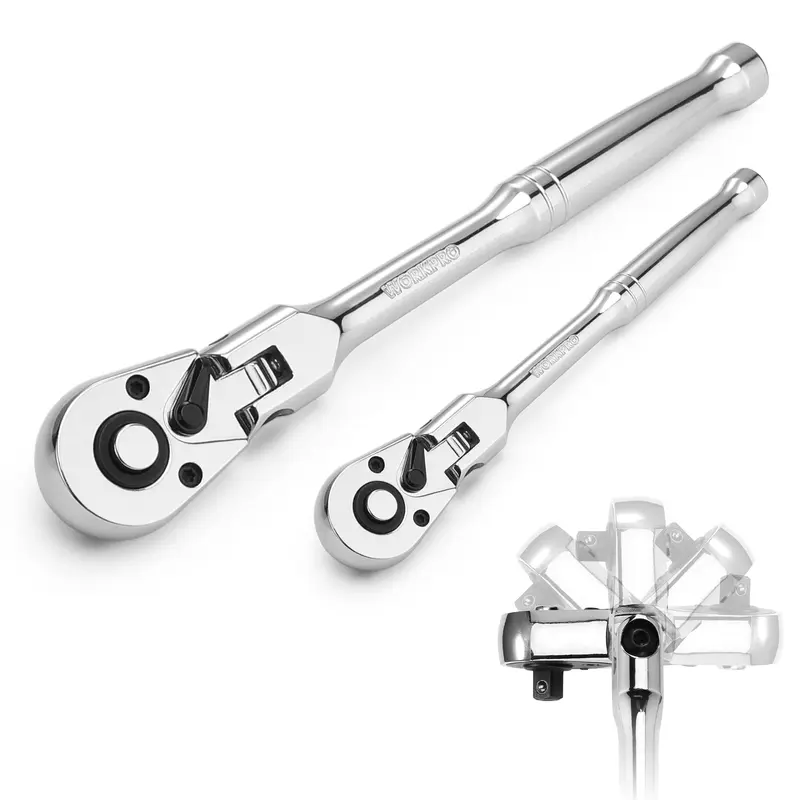WORKPRO 2-teiliges oder 4-teiliges Flex-Kopf-Ratschenset, 1/4", 3/8" und 1/2" Antrieb, 3/8" Kurzversion