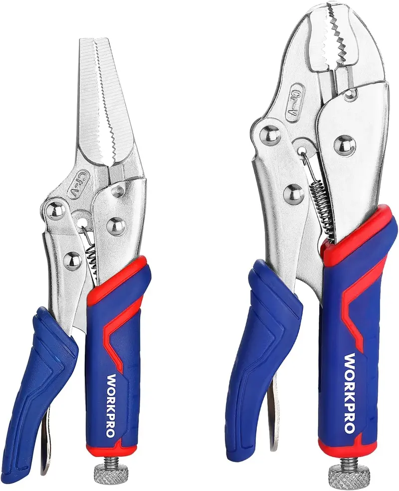 WORKPRO 2-teiliges Verriegelungs-Zangen-Set aus Chrom-Vanadium-Stahl, 7-Zoll-Kurvenzange mit Verriegelung und 6,5-Zoll-Fein-Zange mit Verriegelung, Schnellentriegelung – ideal zum Klemmen, Verdrehen und Schweißen