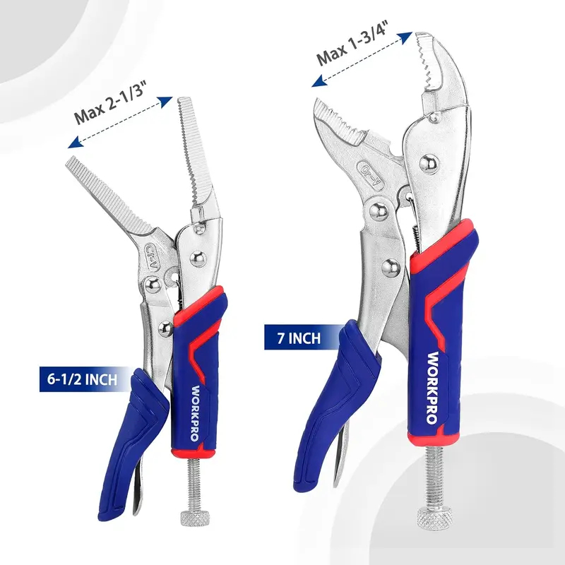 WORKPRO 2-teiliges Verriegelungs-Zangen-Set aus Chrom-Vanadium-Stahl, 7-Zoll-Kurvenzange mit Verriegelung und 6,5-Zoll-Fein-Zange mit Verriegelung, Schnellentriegelung – ideal zum Klemmen, Verdrehen und Schweißen