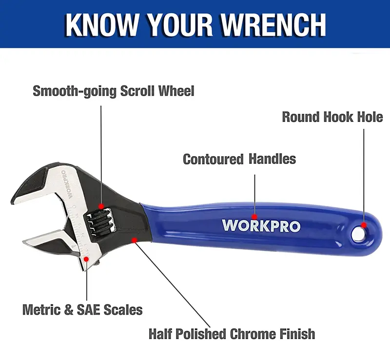 WORKPRO 2-teiliges verstellbares Schraubenschlüssel-Set für Heimwerkstatt, Garage und Heimwerkerprojekte 2