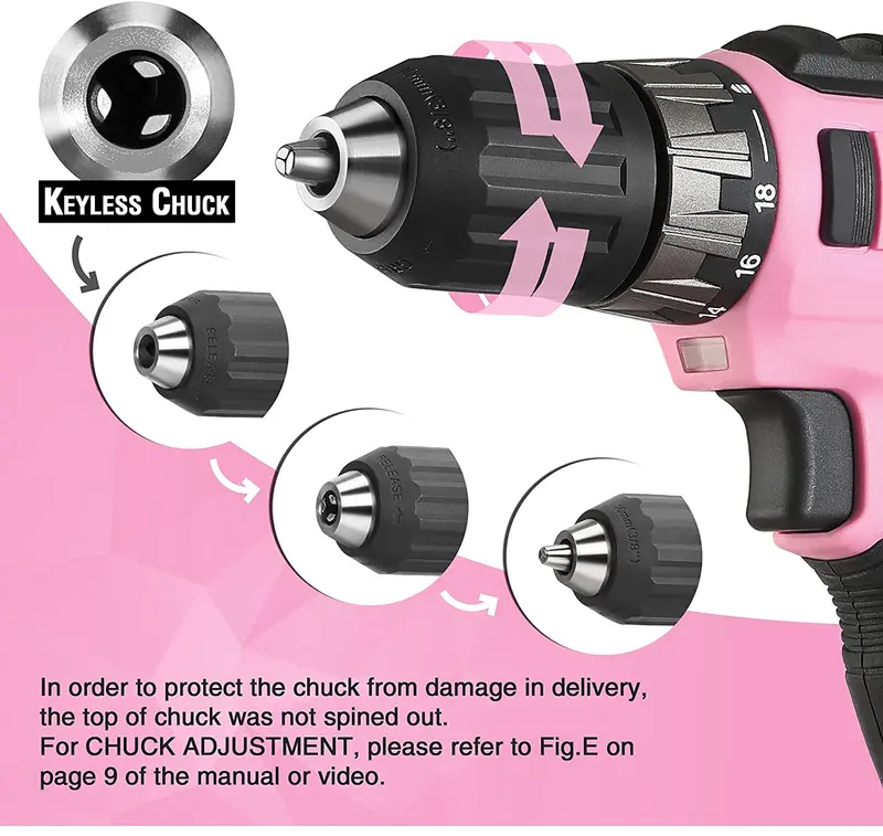 WORKPRO 20-V-Akku-Bohrschrauber-Set in Rosa mit Schnellladegerät und 28-cm-Aufbewahrungstasche – Pink Ribbon