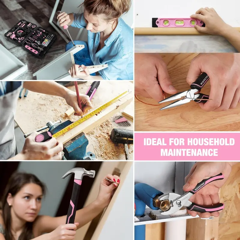 WORKPRO 20-V-Pink-Akku-Bohrschrauber und 141-teiliges Heimwerkzeugset – Pink Ribbon