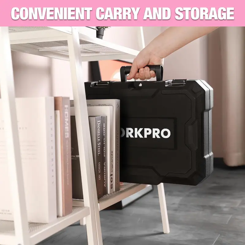 WORKPRO 20-V-Pink-Akku-Bohrschrauber und 141-teiliges Heimwerkzeugset – Pink Ribbon