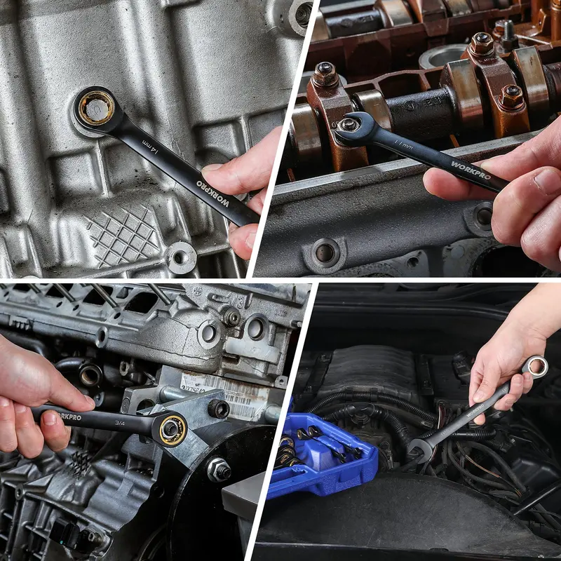 WORKPRO 22-teiliges Ratschen-Schraubenschlüssel-Set mit Standard- und Flex-Kopf, rutschfestem Zahnprofil und Aufbewahrungsbox – metrisch 6–18 mm & Zoll 1/4–3/4 Zoll