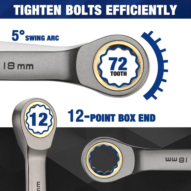 WORKPRO 22-teiliges Ratschenschraubenschlüssel-Set mit festem und flexiblen Kopf sowie Aufbewahrungsbox – 72 Zähne, metrisch 6–18 mm & SAE 1/4–3/4 Zoll