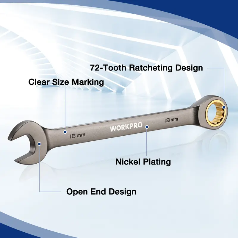 WORKPRO 22-teiliges Ratschenschraubenschlüssel-Set mit festem und flexiblen Kopf sowie Aufbewahrungsbox – 72 Zähne, metrisch 6–18 mm & SAE 1/4–3/4 Zoll