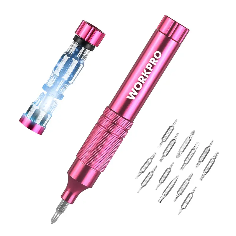 WORKPRO 24-in-1 Präzisionsschraubendreherset, 24 Stück robuste S2-Stahl-Mini-Schraubendreherbits – Rosa Band
