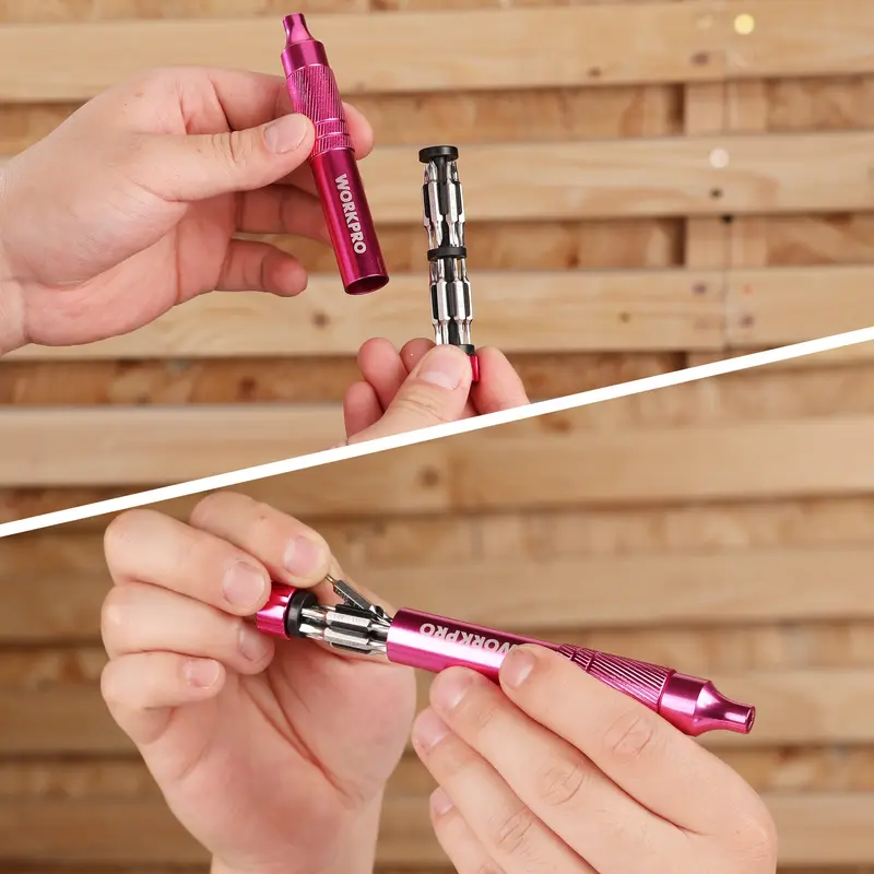WORKPRO 24-in-1 Präzisionsschraubendreherset, 24 Stück robuste S2-Stahl-Mini-Schraubendreherbits – Rosa Band 2