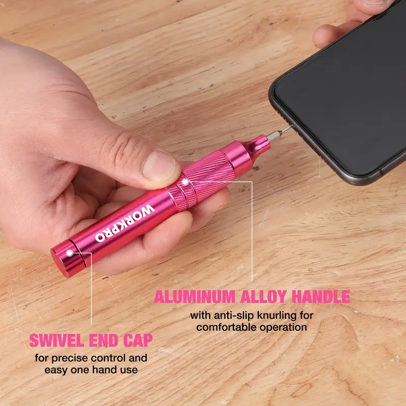WORKPRO 24-in-1 Präzisionsschraubendreherset, 24 Stück robuste S2-Stahl-Mini-Schraubendreherbits – Rosa Band