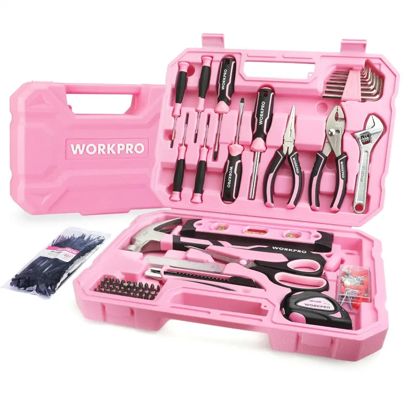 WORKPRO 258-teiliges / 284-teiliges Komplett-Set für Heimwerker – Rosa Band
