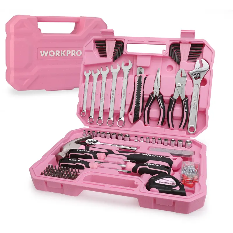 WORKPRO 258-teiliges / 284-teiliges Komplett-Set für Heimwerker – Rosa Band