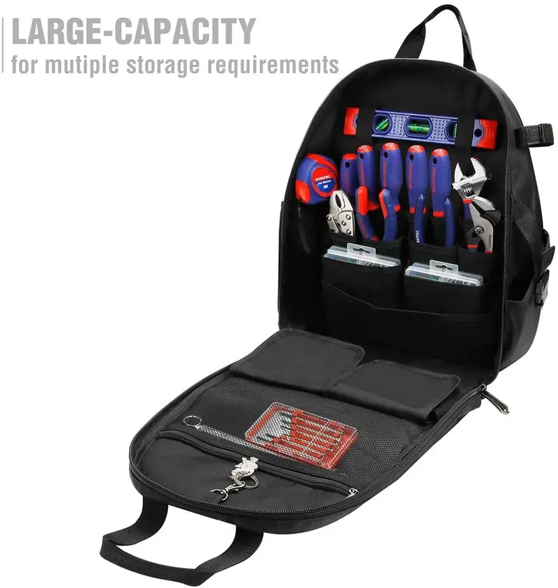 WORKPRO 29-Fach-Hochleistungs-Tool-Rucksack mit Gummifüßen und gepolsterter Rückseite – ideal zur Aufbewahrung und Organisation