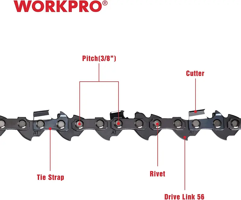 WORKPRO 2er-Pack Kettensägekette, 16 Zoll (ca. 40 cm), 3/8" Teilung, 56 Treibglieder – Holzschneidende Kette für Kettensägenzubehör