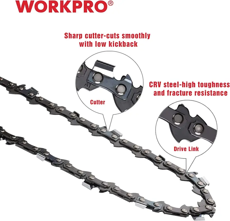 WORKPRO 2er-Pack Kettensägekette, 16 Zoll (ca. 40 cm), 3/8" Teilung, 56 Treibglieder – Holzschneidende Kette für Kettensägenzubehör