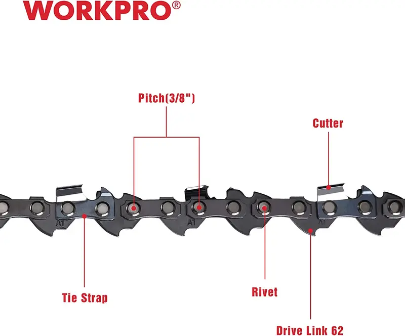 WORKPRO 2er-Pack Kettensägekette, 45 cm (18 Zoll), 3/8" Teilung, 62 Treibglieder – Holzschneidende Kette für Kettensägenzubehör