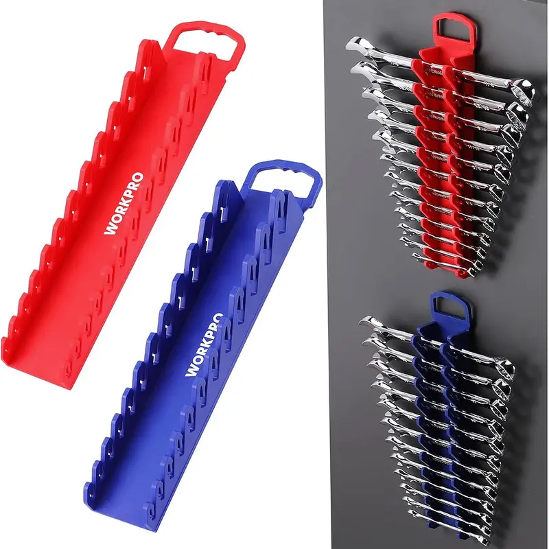 WORKPRO 2er-Pack magnetischer Schraubenschlüssel-Organizer, 12-teiliger Greifer-Schraubenschlüsselhalter für Kurzschlüssel oder Rohrschlüssel, passend für SAE (1/4" bis 15/16") und metrische Größen (6 mm bis 24 mm), flexible Zähne