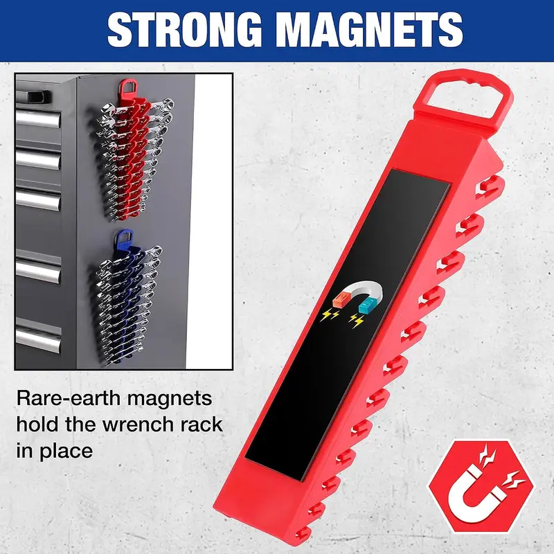 WORKPRO 2er-Pack magnetischer Schraubenschlüssel-Organizer, 12-teiliger Greifer-Schraubenschlüsselhalter für Kurzschlüssel oder Rohrschlüssel, passend für SAE (1/4" bis 15/16") und metrische Größen (6 mm bis 24 mm), flexible Zähne