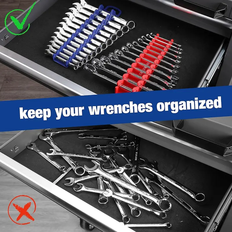 WORKPRO 2er-Pack magnetischer Schraubenschlüssel-Organizer, 12-teiliger Greifer-Schraubenschlüsselhalter für Kurzschlüssel oder Rohrschlüssel, passend für SAE (1/4" bis 15/16") und metrische Größen (6 mm bis 24 mm), flexible Zähne