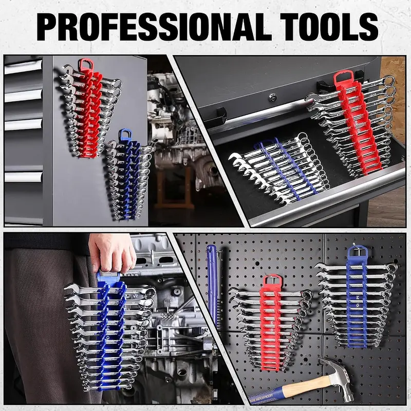 WORKPRO 2er-Pack magnetischer Schraubenschlüssel-Organizer, 12-teiliger Greifer-Schraubenschlüsselhalter für Kurzschlüssel oder Rohrschlüssel, passend für SAE (1/4" bis 15/16") und metrische Größen (6 mm bis 24 mm), flexible Zähne