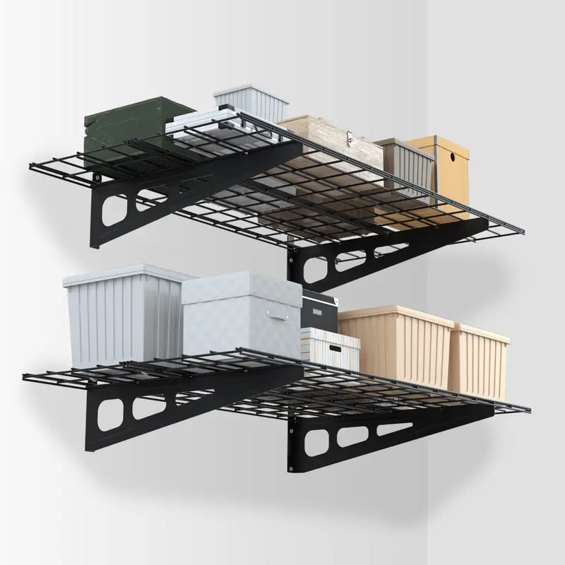 WORKPRO 2er-Pack wandmontierte Garage-Regale, 2 × 4 Fuß, extra robust, 48" × 24", Tragfähigkeit insgesamt 180 kg, schwarz