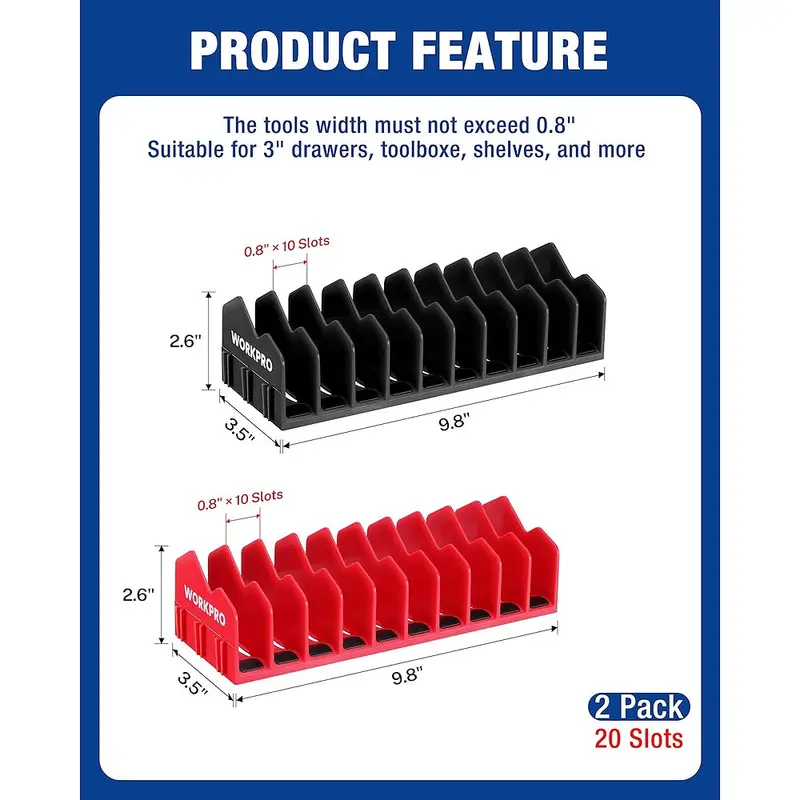 WORKPRO 2er-Pack Zangenhalter-Rack, Zangen- und Schneidwerkzeughalter mit rutschfestem Gummifuß, 20-Fach Werkzeugkasten-Organizer, Werkzeugschubladen-Organizer, Werkzeugaufbewahrung, Zangen-Rack (Zangen nicht im Lieferumfang enthalten) 2
