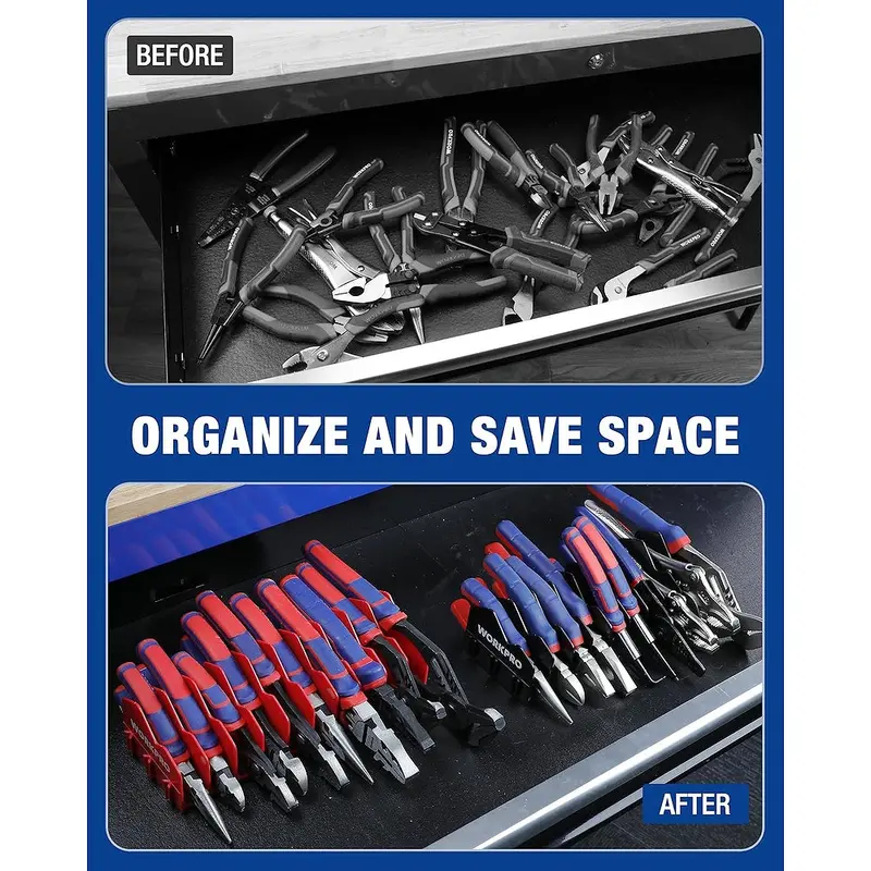 WORKPRO 2er-Pack Zangenhalter-Rack, Zangen- und Schneidwerkzeughalter mit rutschfestem Gummifuß, 20-Fach Werkzeugkasten-Organizer, Werkzeugschubladen-Organizer, Werkzeugaufbewahrung, Zangen-Rack (Zangen nicht im Lieferumfang enthalten)