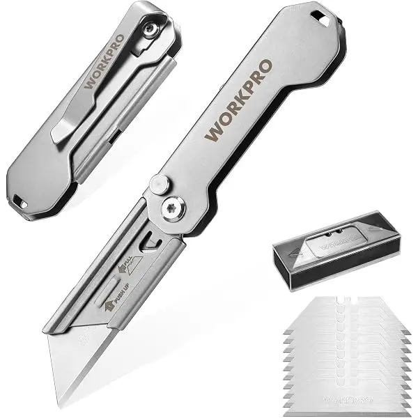 WORKPRO 2er-Set EDC-Klappmesser für Allzweckzwecke, Mini-Boxcutter mit Schnellöffnungs-Achsenverriegelung, Rasiermesser mit schnellem Klingentausch, klappbares kleines Taschenmesser mit Gürtelclip – 2 Stück inkl. 10 zusätzlichen Klingen