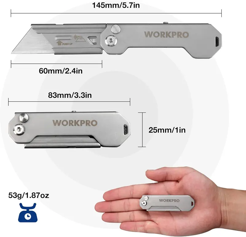 WORKPRO 2er-Set EDC-Klappmesser für Allzweckzwecke, Mini-Boxcutter mit Schnellöffnungs-Achsenverriegelung, Rasiermesser mit schnellem Klingentausch, klappbares kleines Taschenmesser mit Gürtelclip – 2 Stück inkl. 10 zusätzlichen Klingen 2