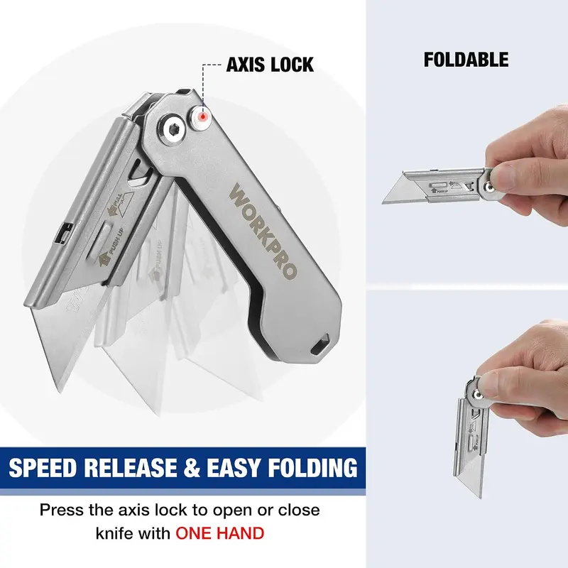WORKPRO 2er-Set EDC-Klappmesser für Allzweckzwecke, Mini-Boxcutter mit Schnellöffnungs-Achsenverriegelung, Rasiermesser mit schnellem Klingentausch, klappbares kleines Taschenmesser mit Gürtelclip – 2 Stück inkl. 10 zusätzlichen Klingen