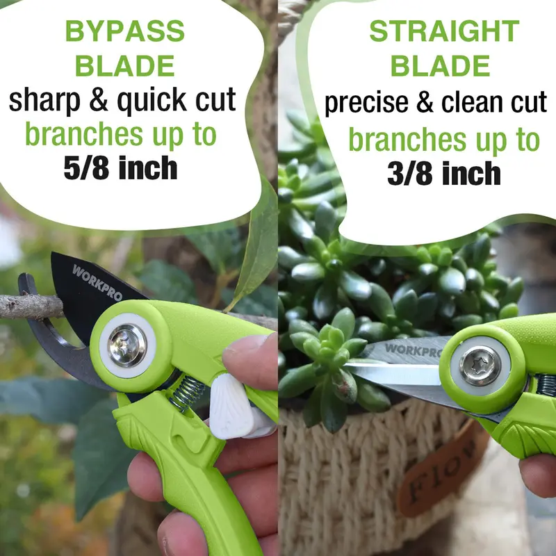 WORKPRO 2er-Set Gartenschere, 17,5 cm Bypass- und gerade Schere, hochwertige Gartenschneider