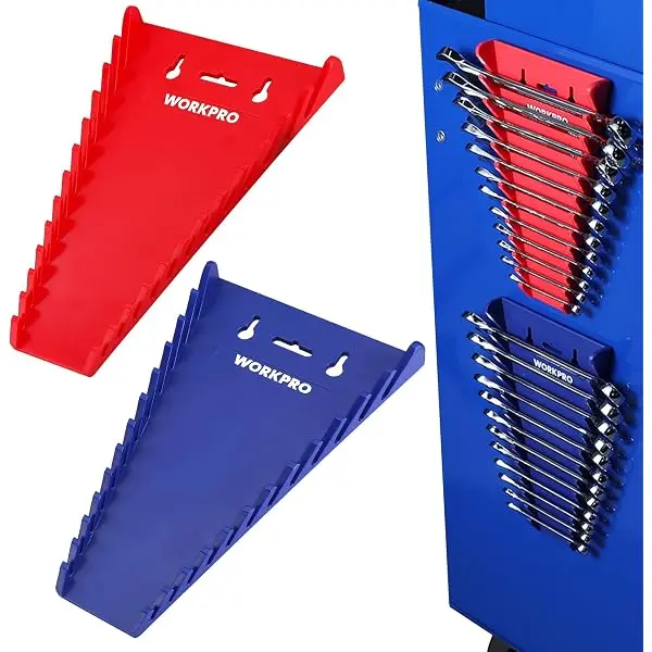 WORKPRO 2er-Set magnetische Schraubenschlüssel-Organizer, 12-teiliges Schlüsselhalter-Set für Werkzeugkasten-Schubladen, Schlüsselhalter mit Werkzeugtabletts in SAE (1/4"–15/16") und metrisch (6 mm–24 mm)