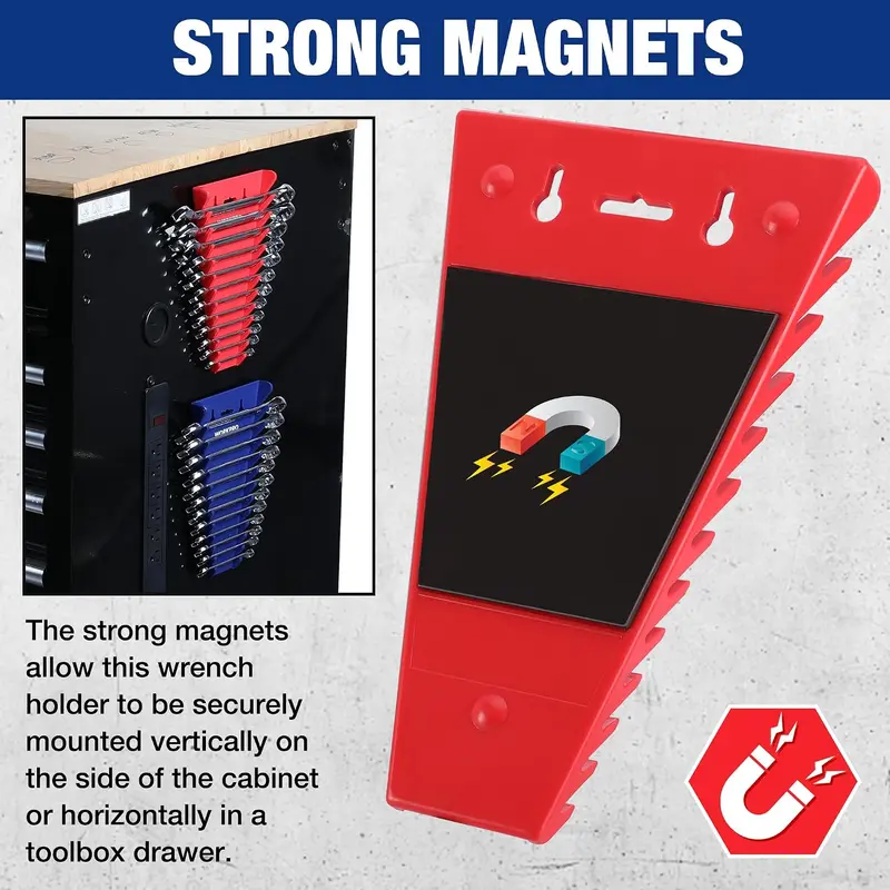 WORKPRO 2er-Set magnetische Schraubenschlüssel-Organizer, 12-teiliges Schlüsselhalter-Set für Werkzeugkasten-Schubladen, Schlüsselhalter mit Werkzeugtabletts in SAE (1/4"–15/16") und metrisch (6 mm–24 mm) 2