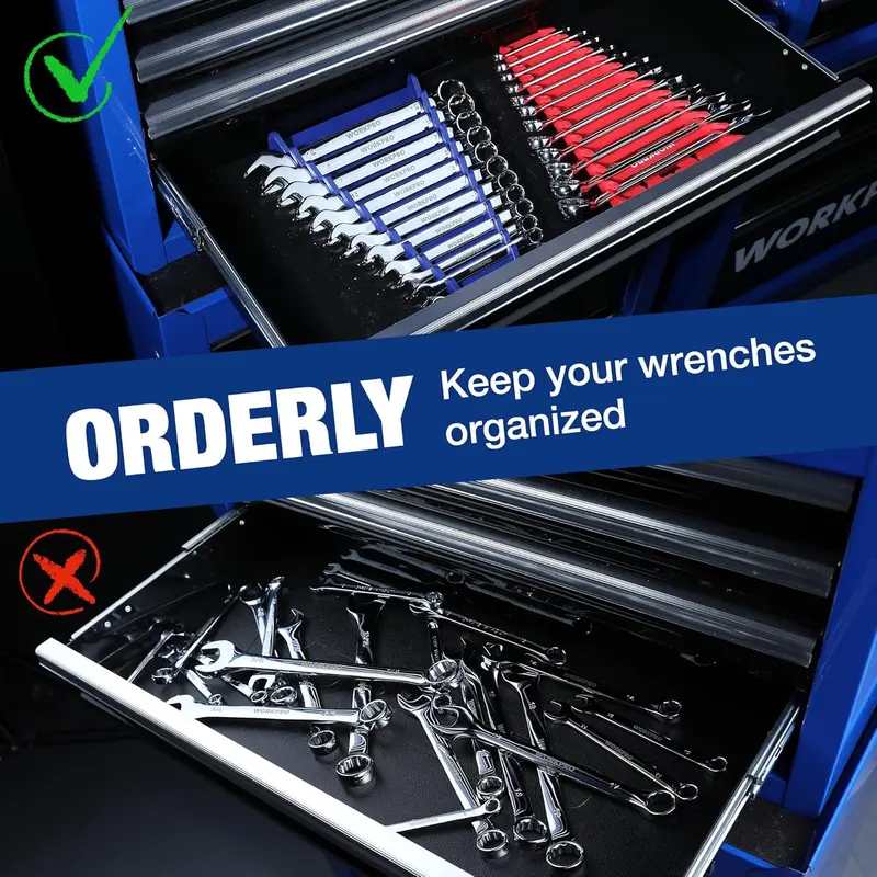 WORKPRO 2er-Set magnetische Schraubenschlüssel-Organizer, 12-teiliges Schlüsselhalter-Set für Werkzeugkasten-Schubladen, Schlüsselhalter mit Werkzeugtabletts in SAE (1/4"–15/16") und metrisch (6 mm–24 mm)