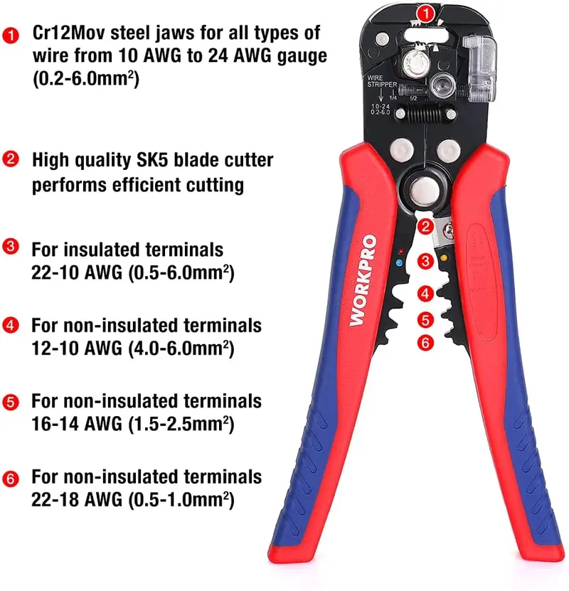 WORKPRO 3-in-1-Abisolierzange/Schneidzange/Crimpzange, 20 cm Multizange 2