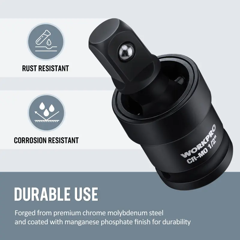 WORKPRO 3 Piece-1/2", 3/8" Impact Universal Joint Set, 1/4"Inch Drive Swivel Socket Set 2