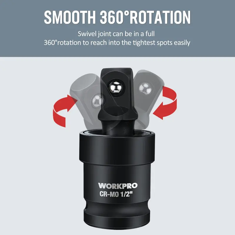 WORKPRO 3 Piece-1/2", 3/8" Impact Universal Joint Set, 1/4"Inch Drive Swivel Socket Set