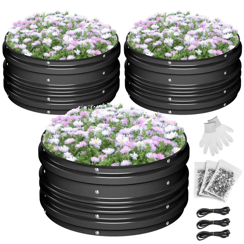 WORKPRO 3-teiliges Hochbeet-Set aus verzinktem Stahl, 2 x 2 x 1 Fuß (ca. 61 x 61 x 30 cm), rost- und korrosionsbeständig, einfache Montage, sichere Kanten – ideal für Gemüse und Blumen, schwarz