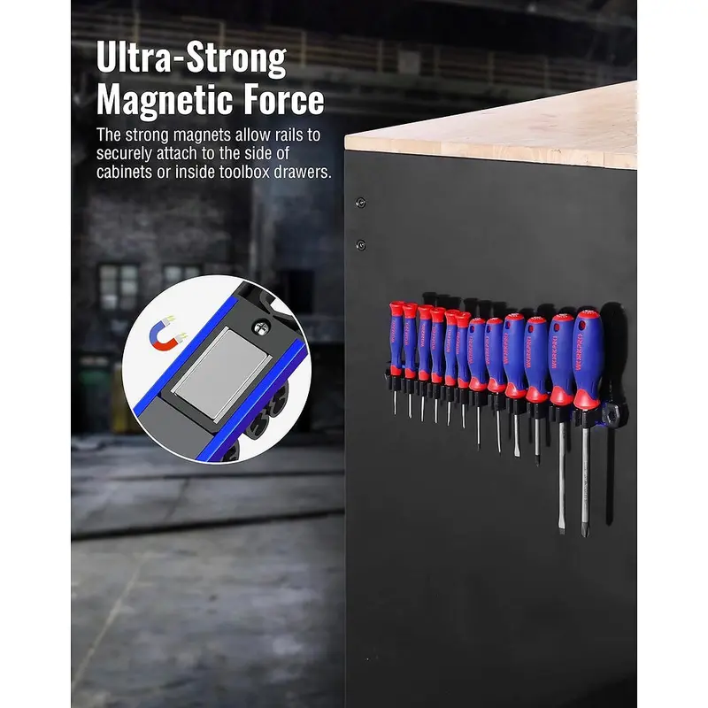 WORKPRO 3-teiliges magnetisches Schraubendreher- und Schraubenschlüssel-Organisationssystem, magnetische Werkzeugorganizer mit Aluminium-Schiene, Werkzeughalter, Werkzeugkasten-Organizer, 36-Fach-Halter für Schraubendreher und Schraubenschlüssel (Werkzeuge nicht im Lieferumfang enthalten) 2