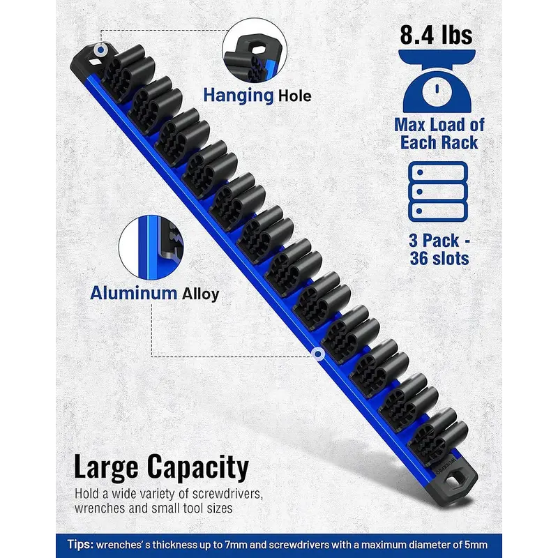WORKPRO 3-teiliges magnetisches Schraubendreher- und Schraubenschlüssel-Organisationssystem, magnetische Werkzeugorganizer mit Aluminium-Schiene, Werkzeughalter, Werkzeugkasten-Organizer, 36-Fach-Halter für Schraubendreher und Schraubenschlüssel (Werkzeuge nicht im Lieferumfang enthalten)