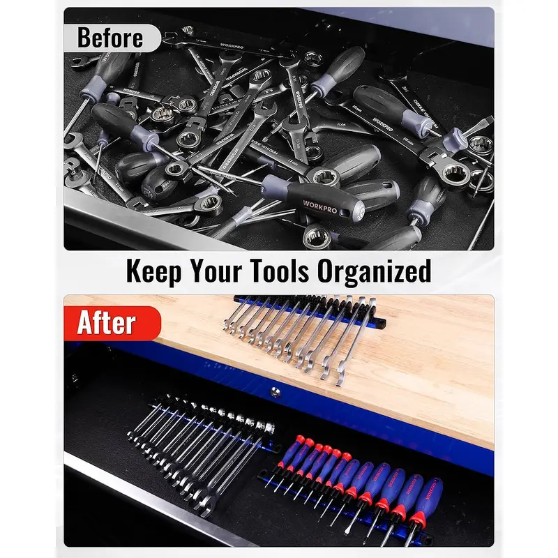 WORKPRO 3-teiliges magnetisches Schraubendreher- und Schraubenschlüssel-Organisationssystem, magnetische Werkzeugorganizer mit Aluminium-Schiene, Werkzeughalter, Werkzeugkasten-Organizer, 36-Fach-Halter für Schraubendreher und Schraubenschlüssel (Werkzeuge nicht im Lieferumfang enthalten)