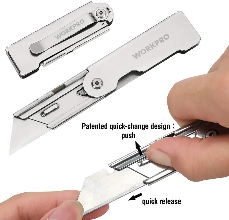 WORKPRO 3-teiliges Schnellwechsel-Klapp-Messer-Set mit Gürtelclip 2