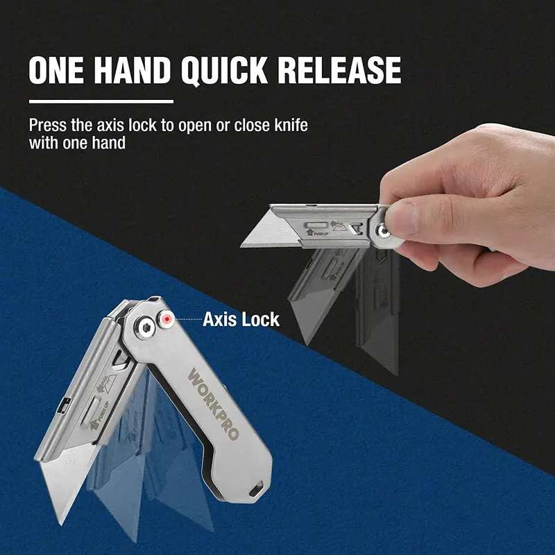WORKPRO 3-teiliges Set aus Klapp-Cuttermessern mit schnellem Klingentausch und Kartonmesser 2