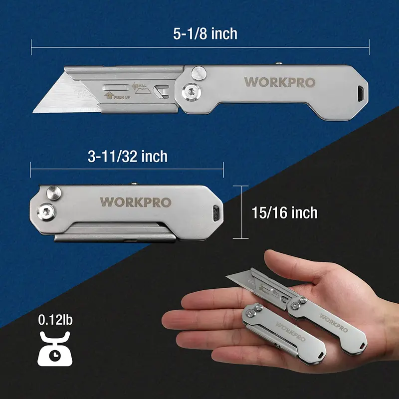 WORKPRO 3-teiliges Set aus Klapp-Cuttermessern mit schnellem Klingentausch und Kartonmesser