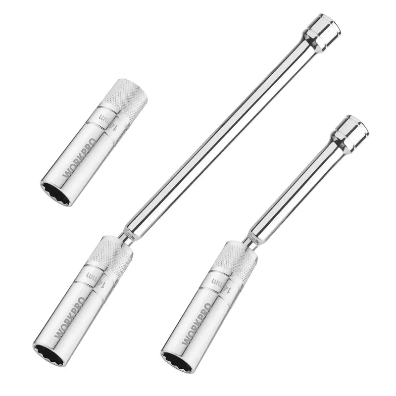 WORKPRO 3-teiliges Set – Dünne 14-mm-Steckschlüssel mit 6- und 10-Zoll-Verlängerungen, magnetischer Schwenk-Zündkerzensteckschlüssel