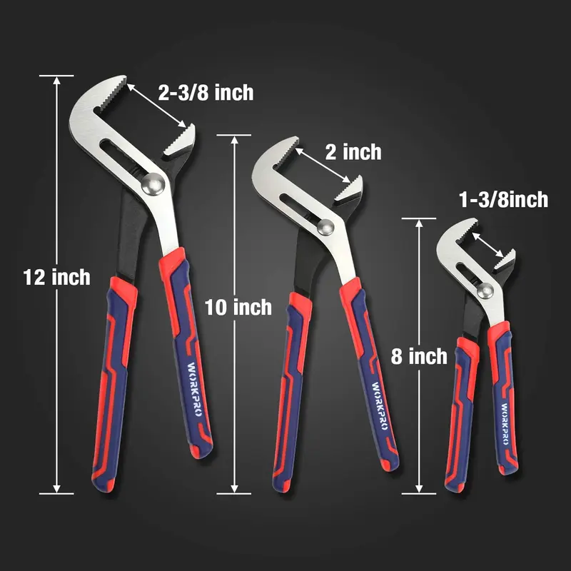 WORKPRO 3-teiliges, verstellbares Multifunktions-Groov-Joint-Zangen-Set