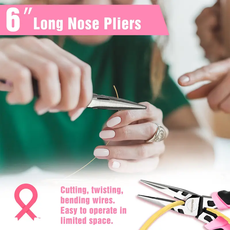 WORKPRO 3-teiliges Zangen-Set mit Spitzzange, Seitenschneider und Gelenkzange – Pink Ribbon 2